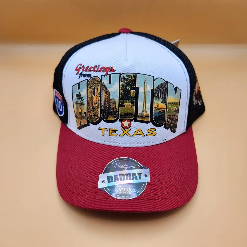 Houston Texas Hat Cap Snap Back One Size Red White Black Trucker Greetings Mens